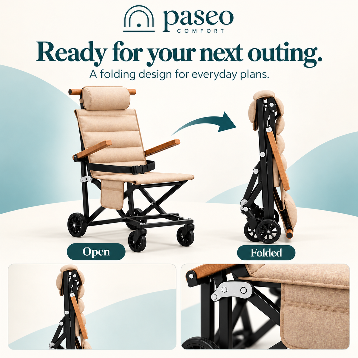 Paseo Comfort chair shown open and folded